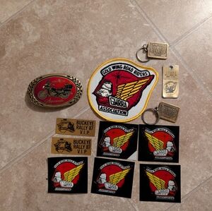 vntg Honda goldwing advertisement lot Brass Belt Buckle, Stickers, Patch,Keyring